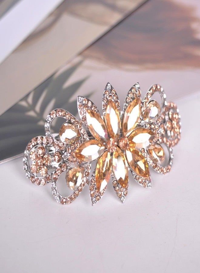Sankuwen Flower Rhinestone Hairpin Luxury Jewelry Designed Hair Accessory French Barrette Hair Clip (Champagne) - Image 2
